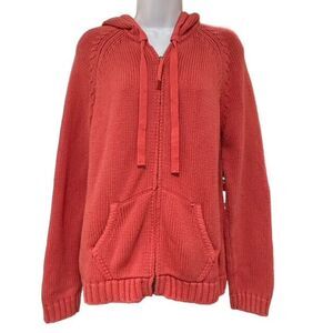 Chico's Knit Sweater Full Zip with Hood Size 2 (Large- 12) Salmon pink‎